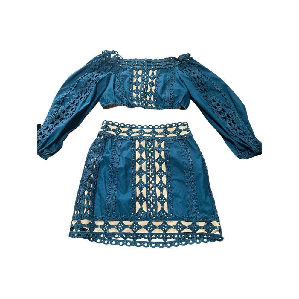 L’atiste By Amy Studded Teal Mini Skirt Set. Cotton . Size-M
